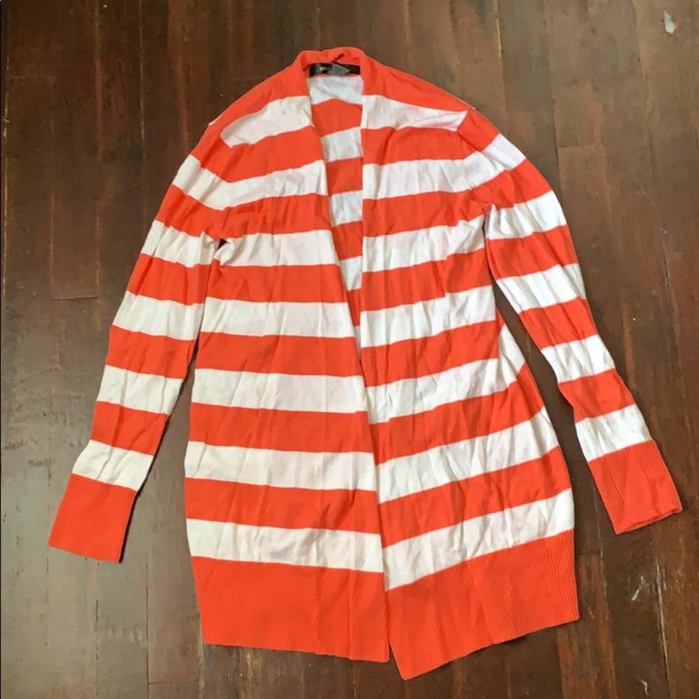 Coral and White Open Cardigan